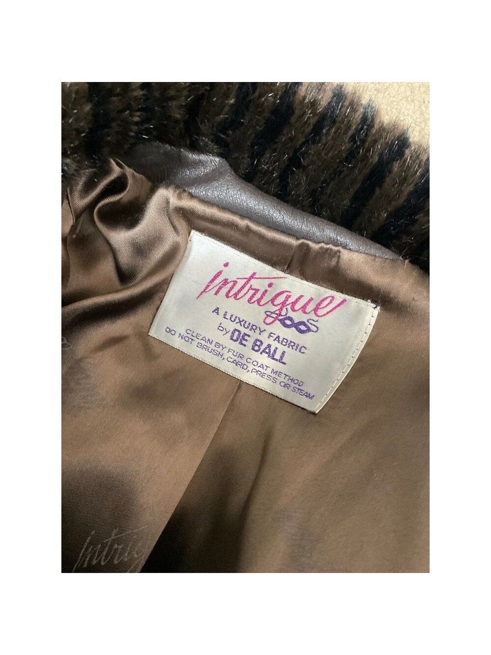 𝅺us14 Intrigue A Luxury Fabric By De Ball Black Brown Faux Fur Coat Vintage - Picture 6 of 11